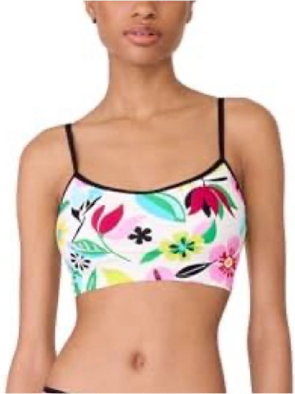 NWT Kate Spade Bold Floral Print Crop Bikini Top White/Pink Size M